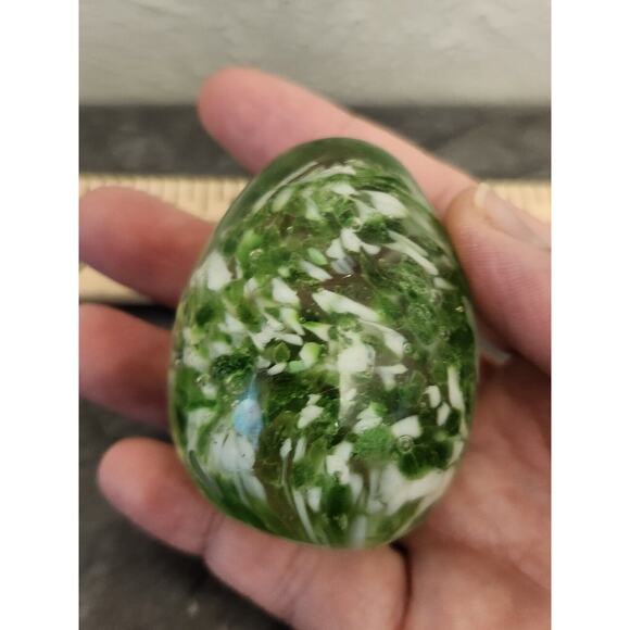 2 Hand‎ Blown Round Glass Paperweight with Yellow Orange Flowers Green Egg - Picture 10 of 13